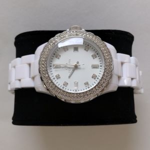 Authentic Toy Watch, white, plastic band with diamond dial.
